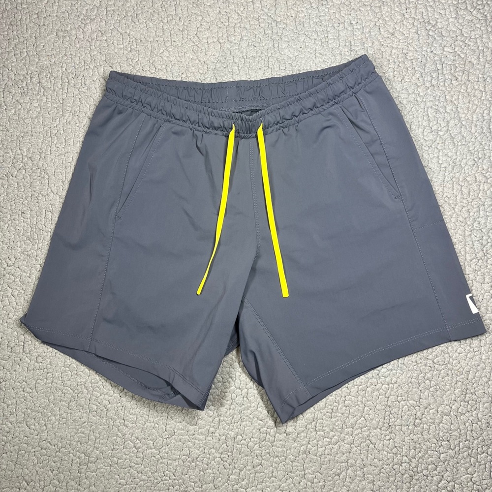 WOLACO Training Shorts Performance Mens Sz S Gray Yellow Drawstring Athletic Gym
